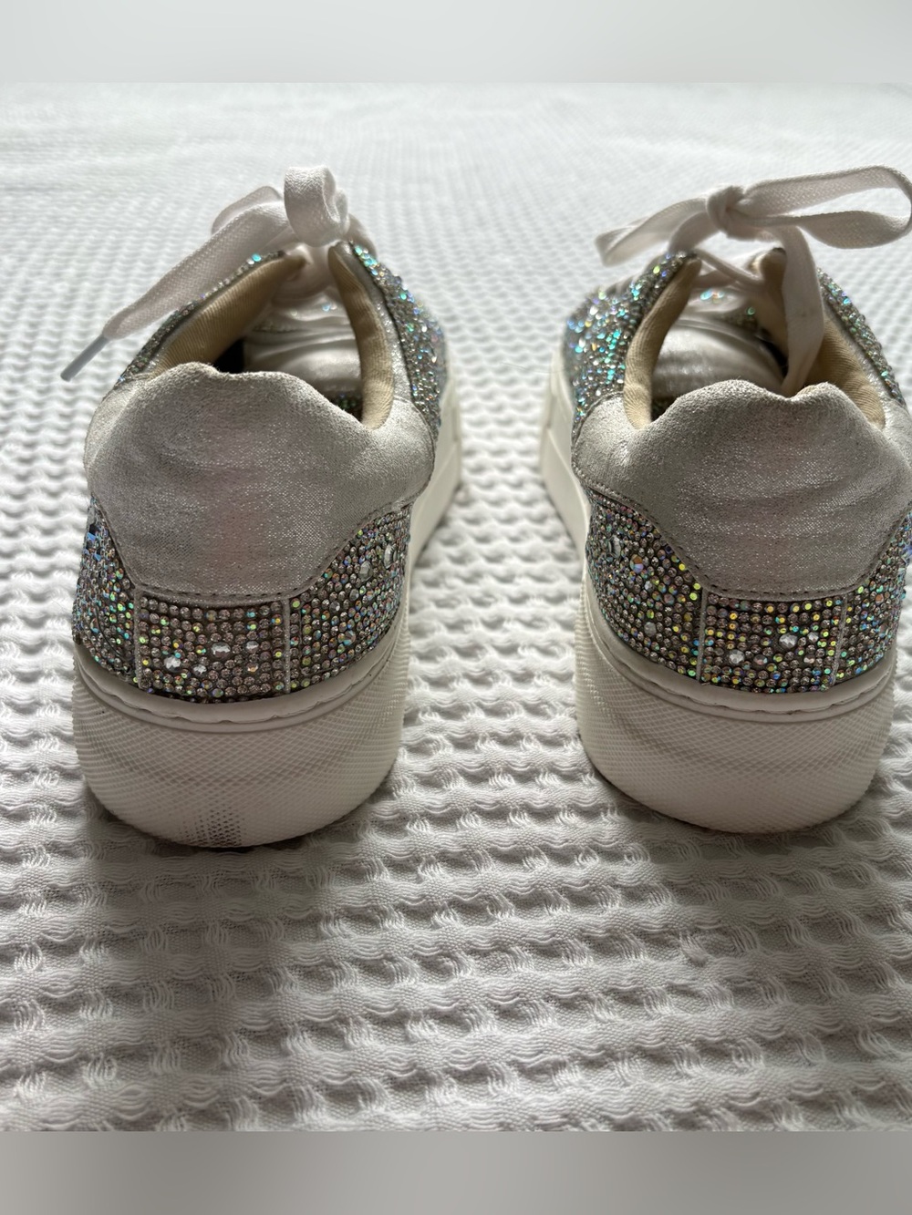Betsey Johnson Sidny Rhinestone Platform Sneakers Silver Bride Sparkle Glam -6.5 - Picture 7 of 11